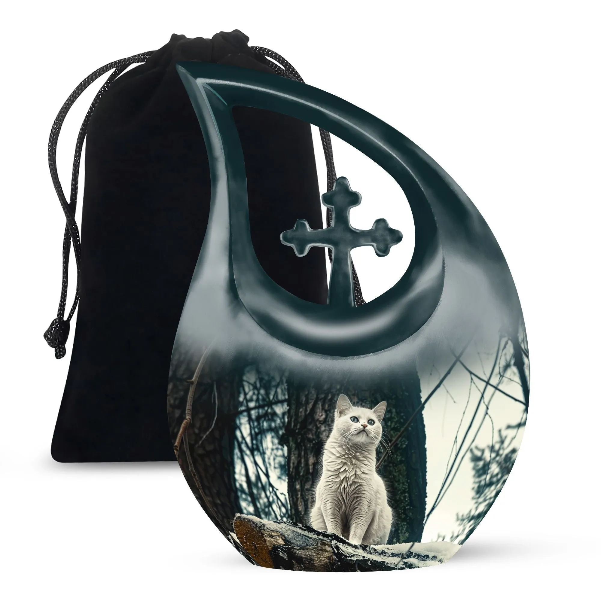 Elegant White Cat Memorial Urn: Memorial Keepsake Cremation Urn