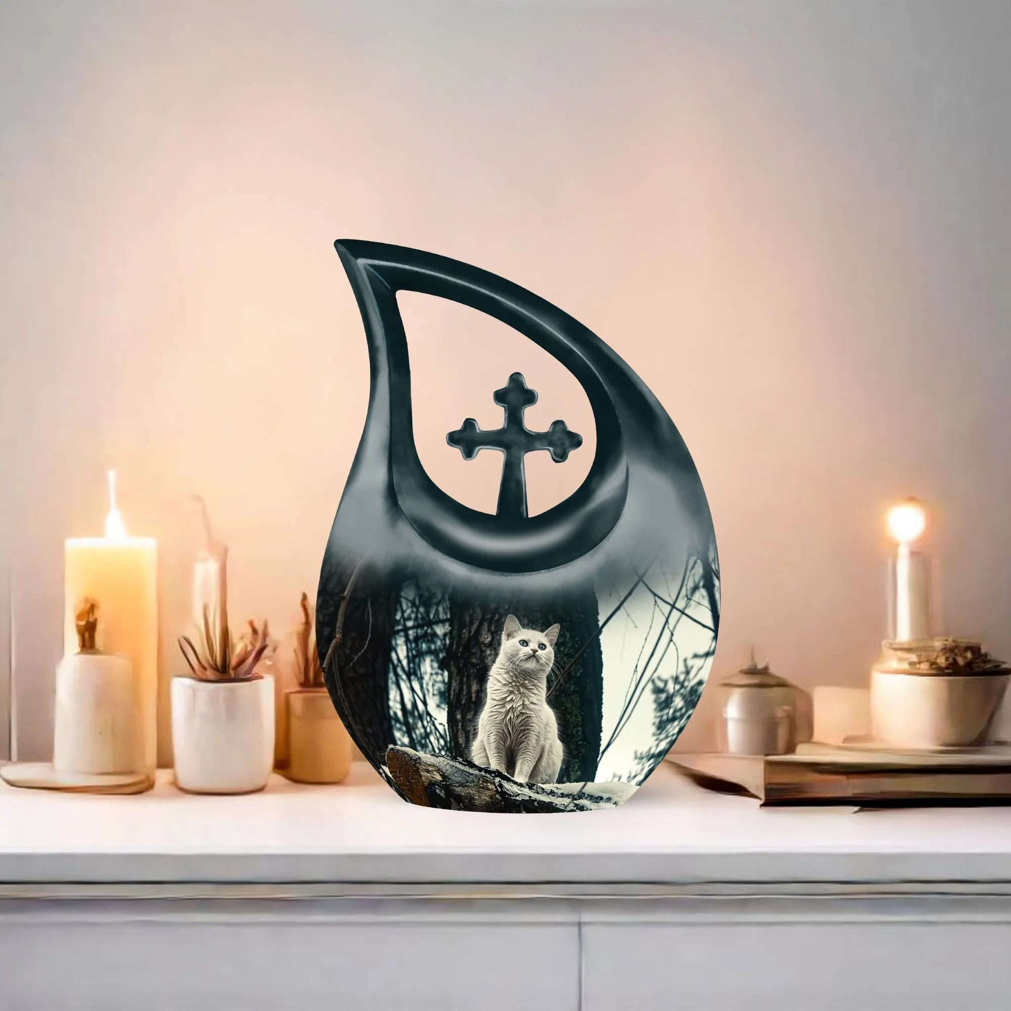 Elegant White Cat Memorial Urn: Memorial Keepsake Cremation Urn