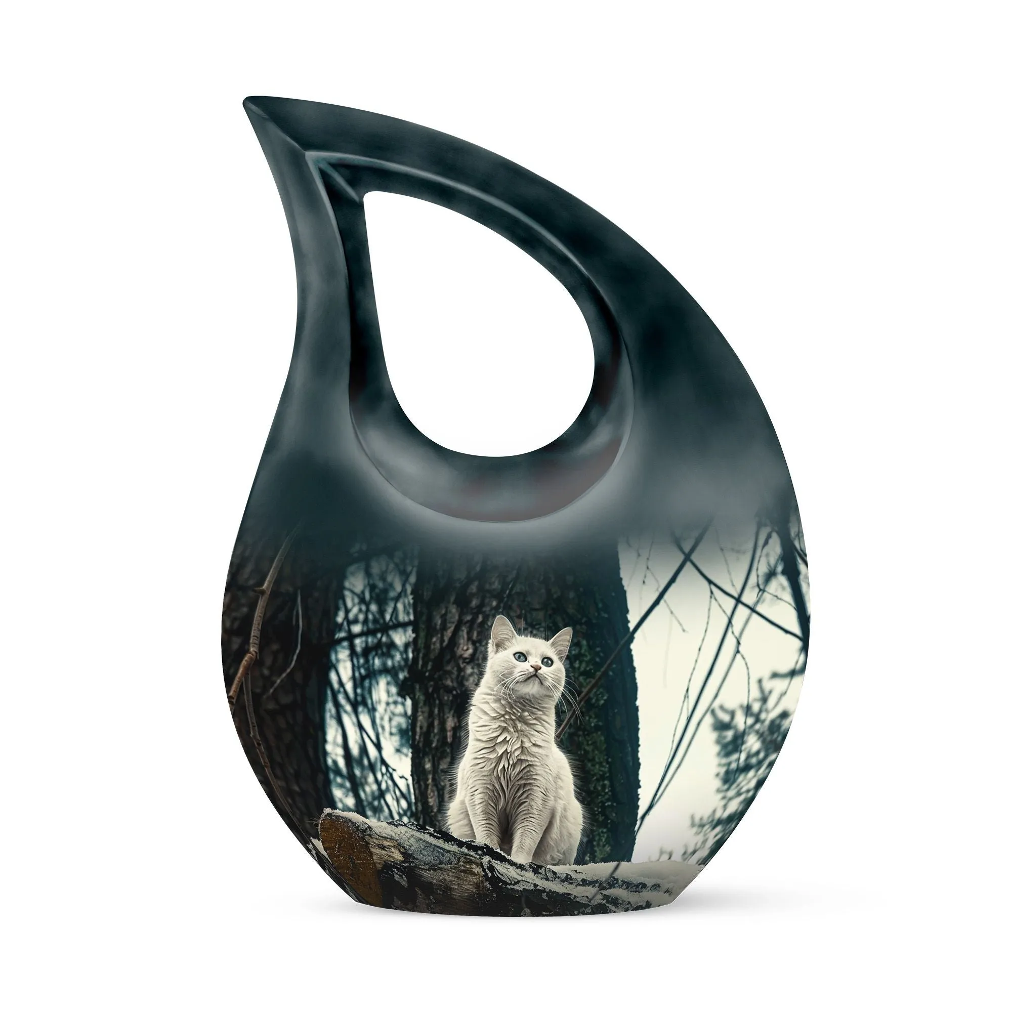 Elegant White Cat Memorial Urn: Memorial Keepsake Cremation Urn
