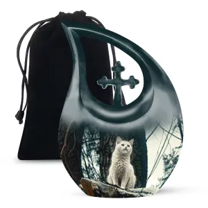 Elegant White Cat Memorial Urn: Memorial Keepsake Cremation Urn