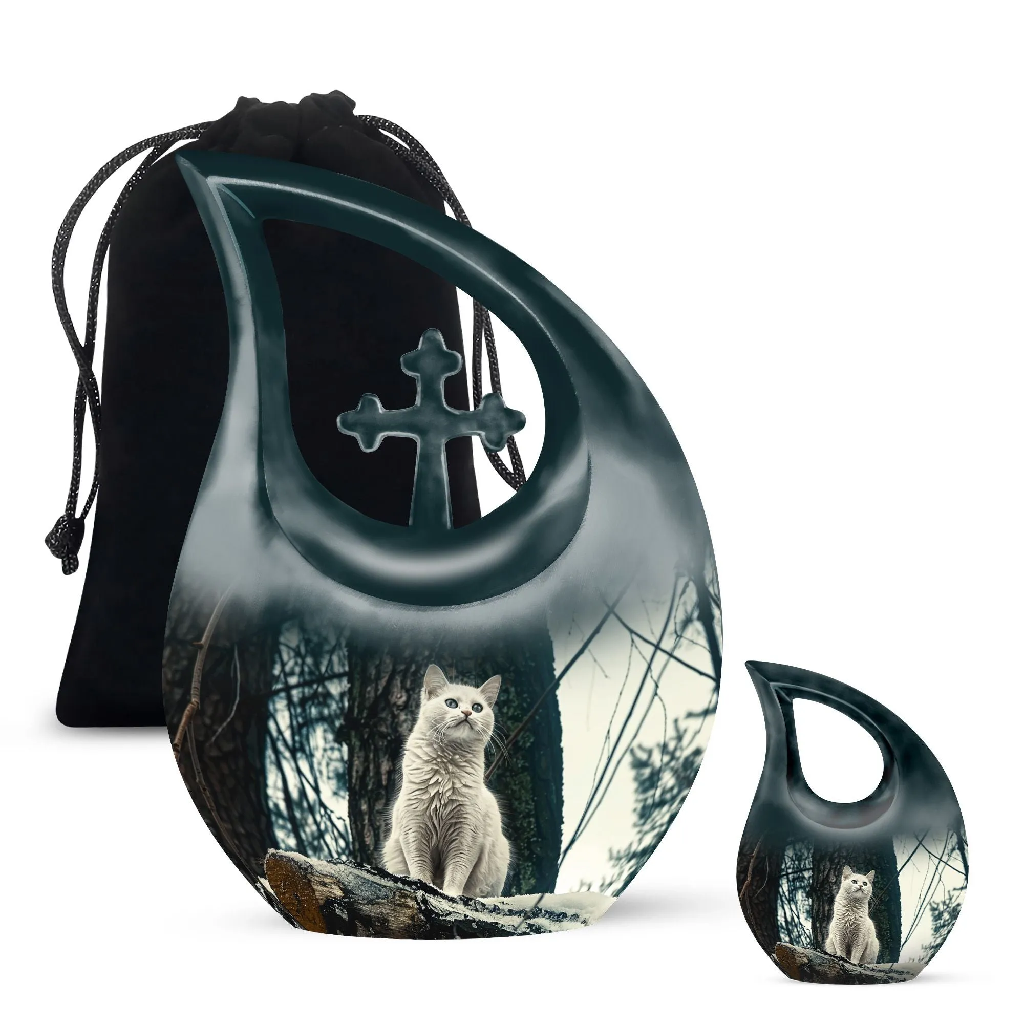 Elegant White Cat Memorial Urn: Memorial Keepsake Cremation Urn