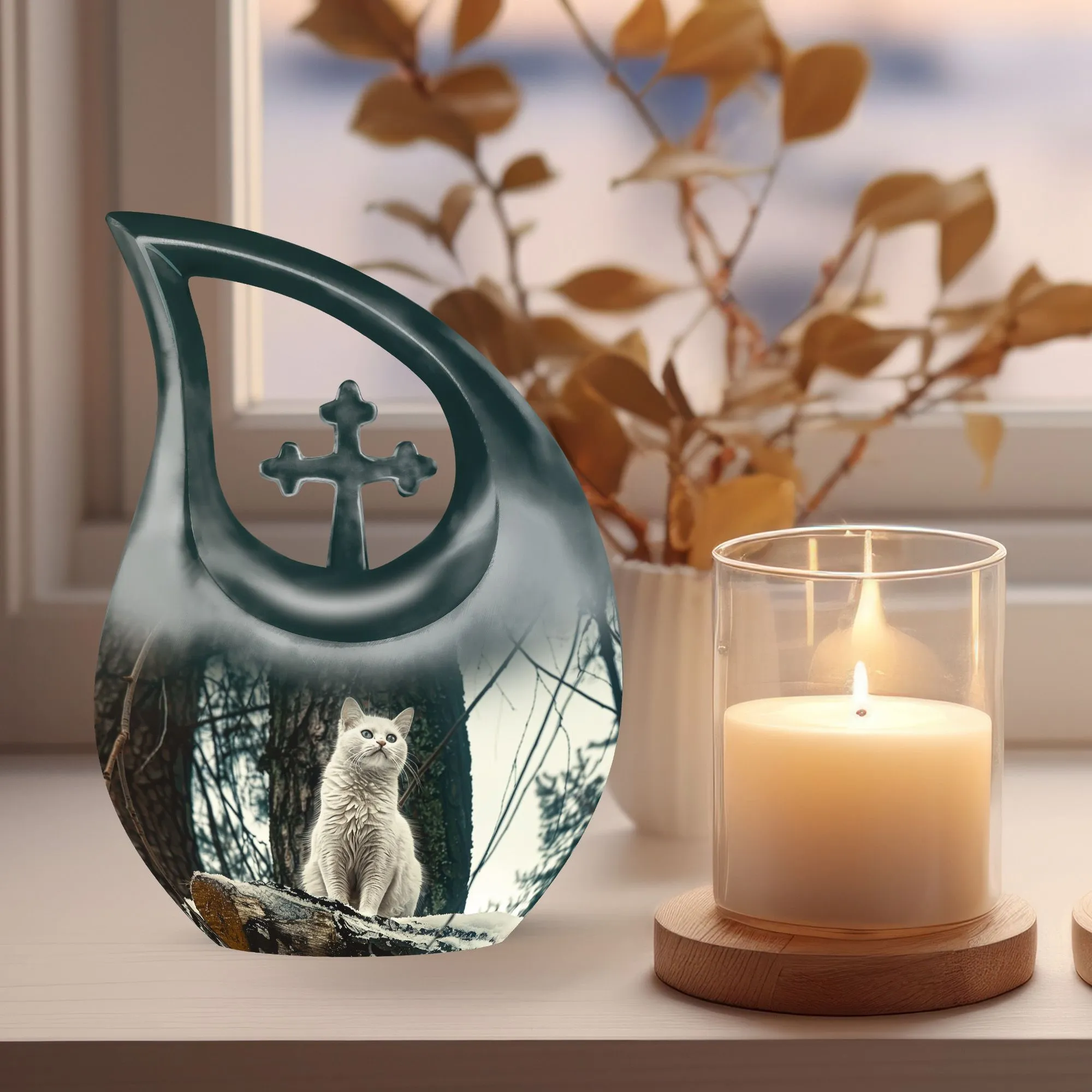 Elegant White Cat Memorial Urn: Memorial Keepsake Cremation Urn