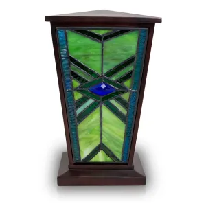Emerald Mission Style Stained Glass Cremation Urn