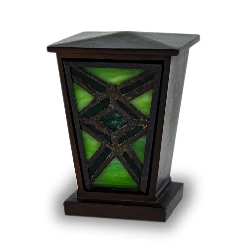 Emerald Mission Style Stained Glass Keepsake Urn