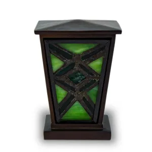 Emerald Mission Style Stained Glass Keepsake Urn
