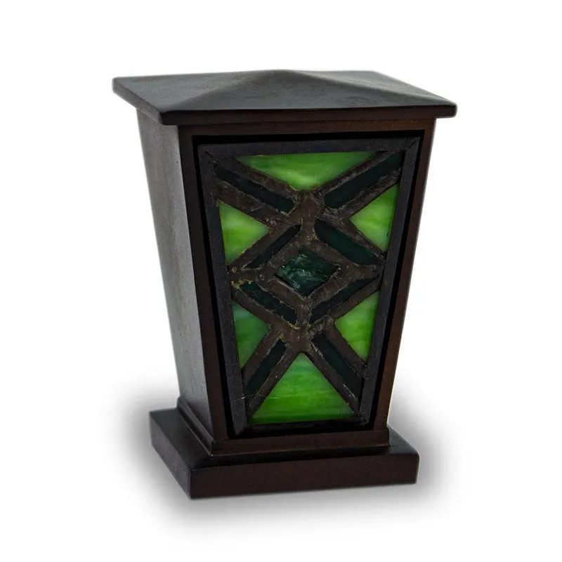 Emerald Mission Style Stained Glass Keepsake Urn