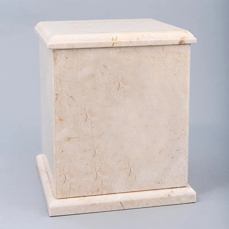 Evermore Square Natural Marble Cremation Urn in Champagne