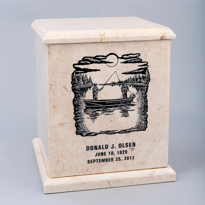 Evermore Square Natural Marble Cremation Urn in Champagne