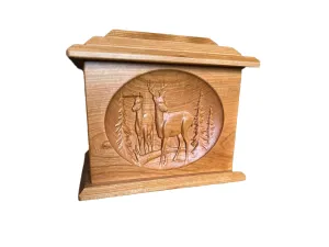 Extra Large Hand-Carved Buck & Doe Cherry Urn