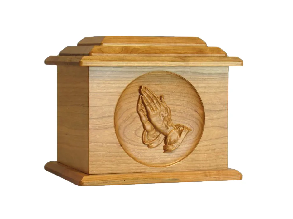 Extra Large Hand-Carved Praying Hands Wooden Urn