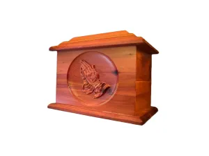 Extra Large Hand-Carved Praying Hands Wooden Urn