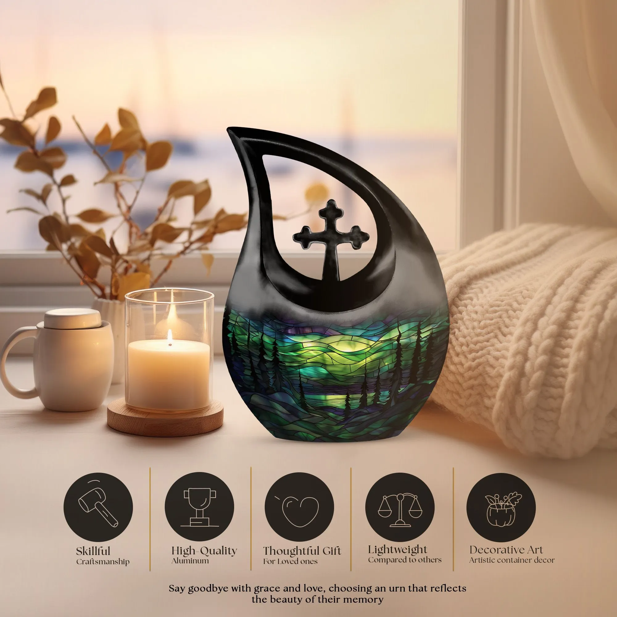Extra Large Stained Glass Eternal Rest Cross Drop Memorial Urn