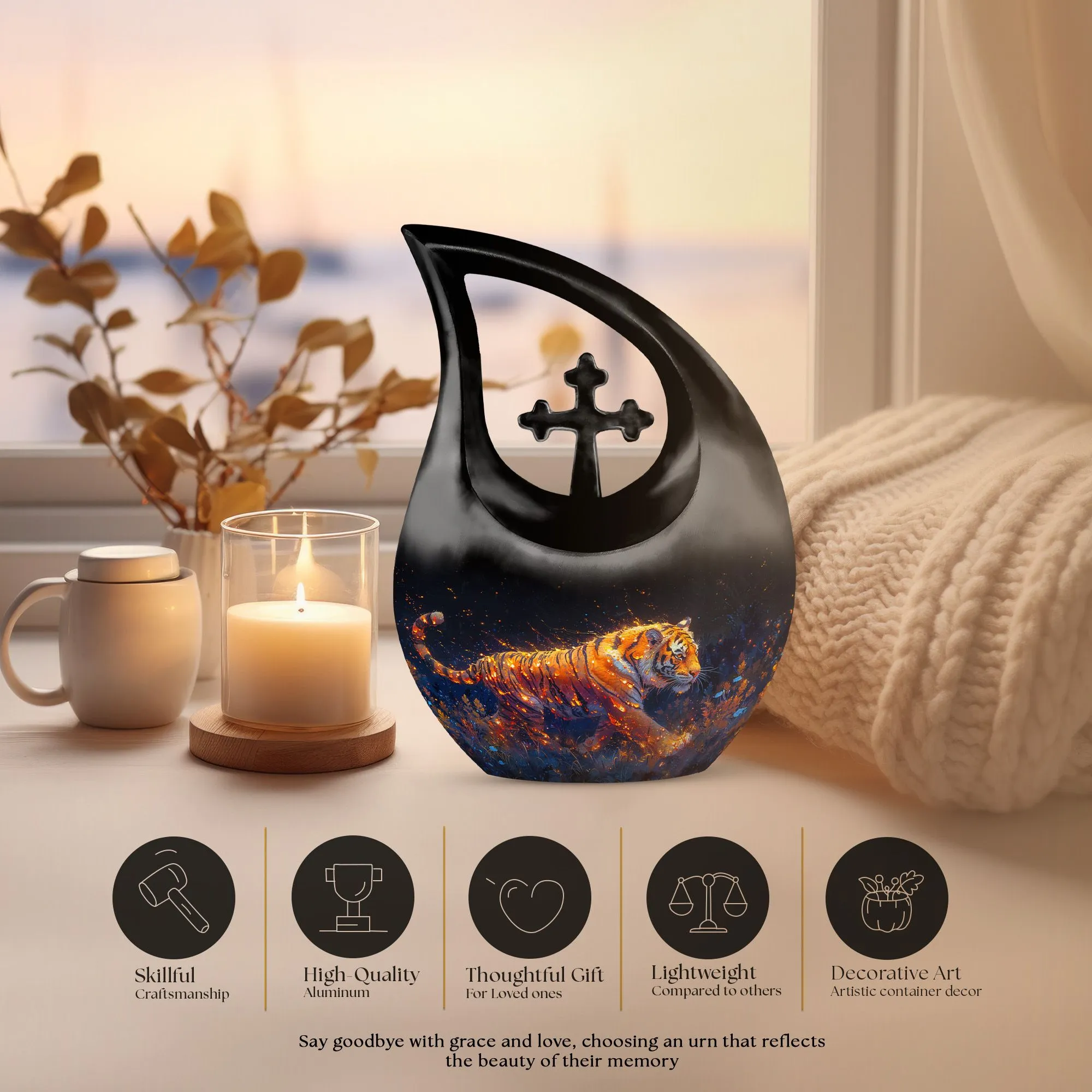 Fiery Floral Majesty Memorial Urn For Human Ashes