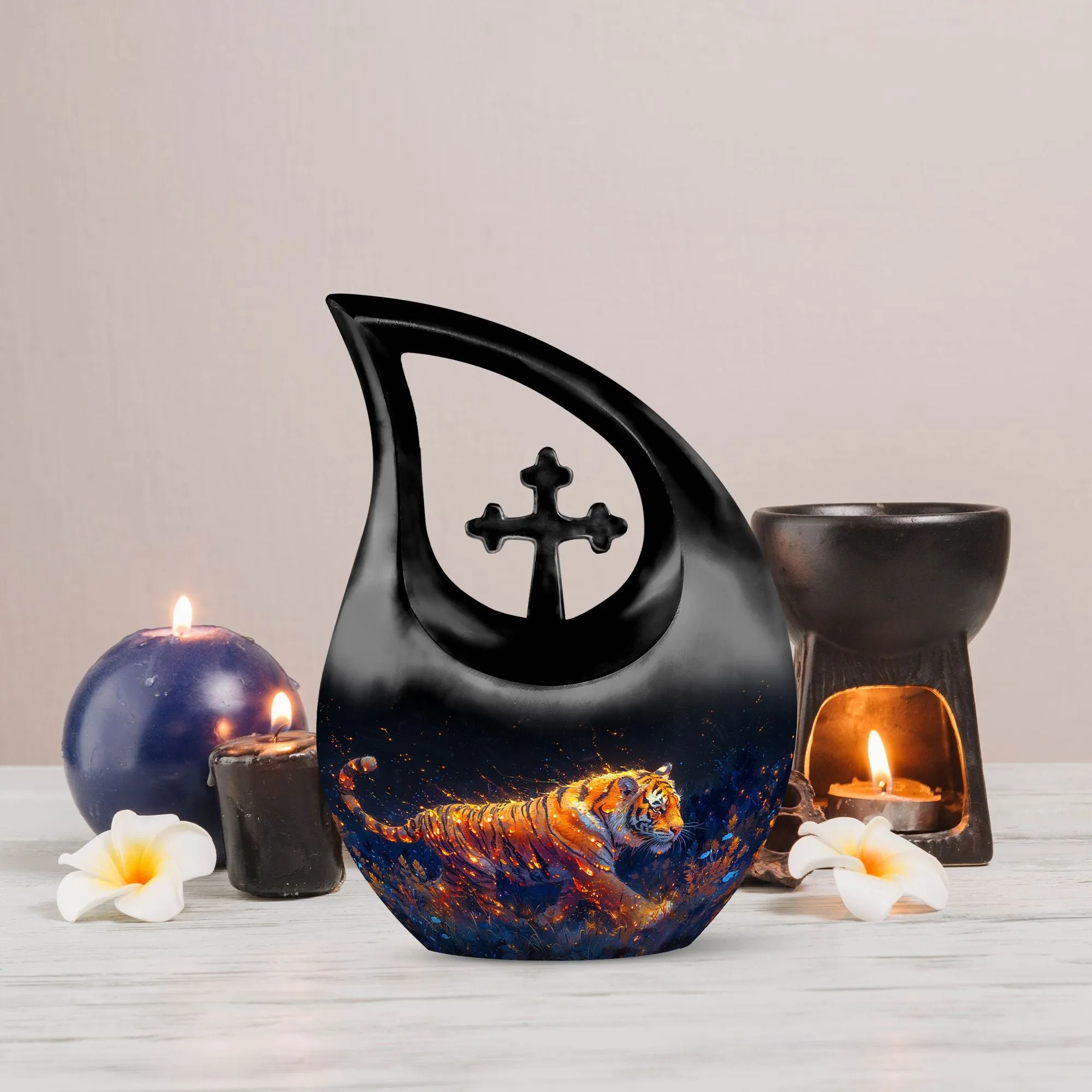 Fiery Floral Majesty Memorial Urn For Human Ashes