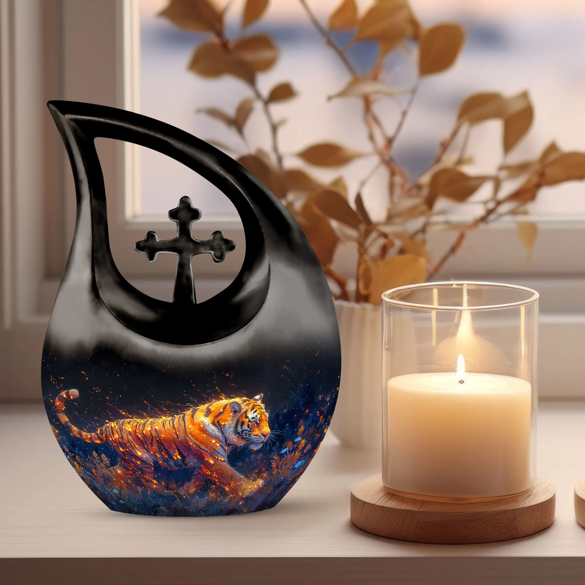 Fiery Floral Majesty Memorial Urn For Human Ashes