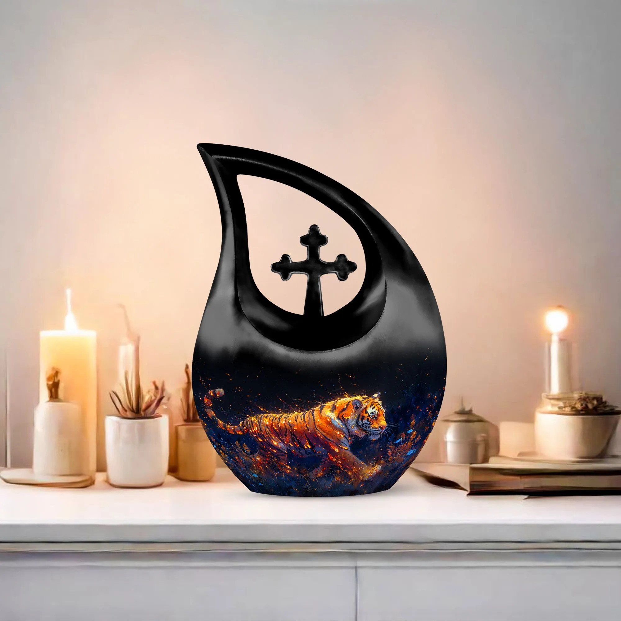 Fiery Floral Majesty Memorial Urn For Human Ashes