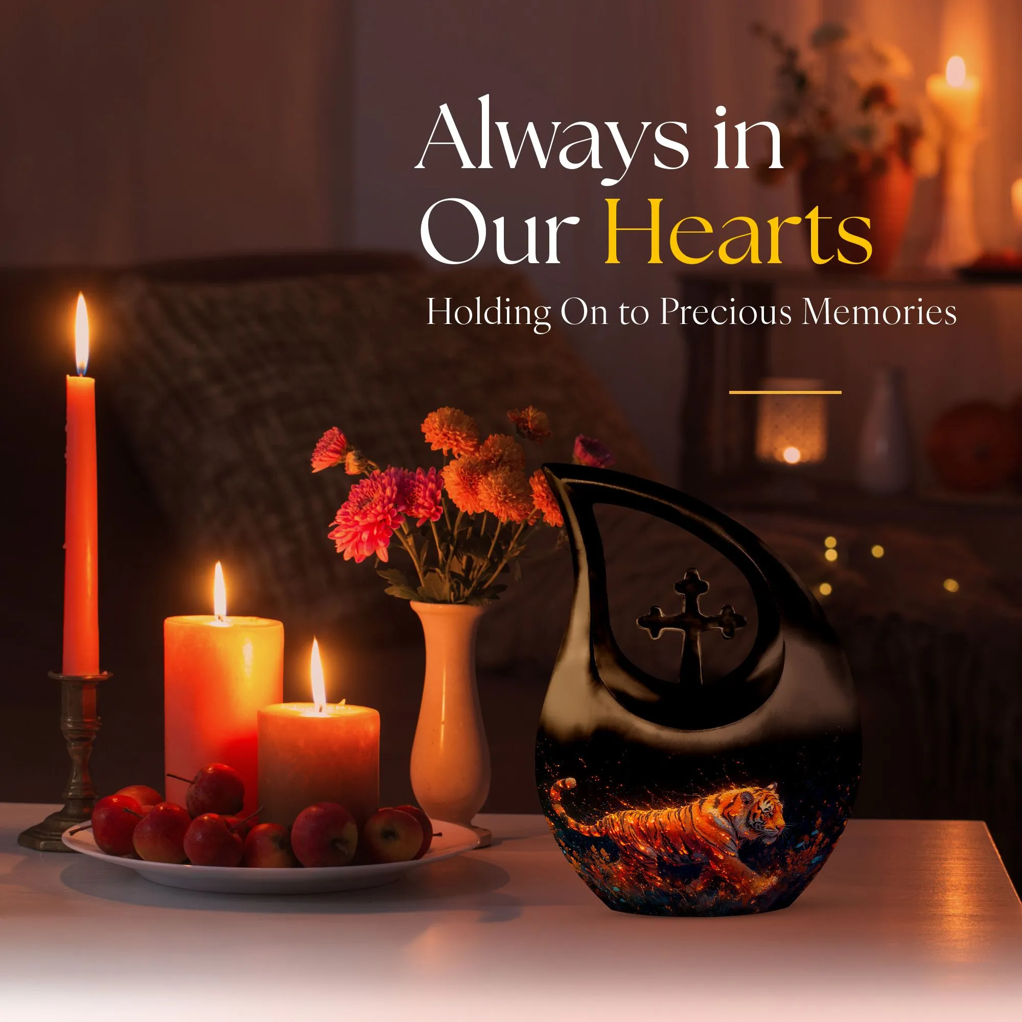 Fiery Floral Majesty Memorial Urn For Human Ashes