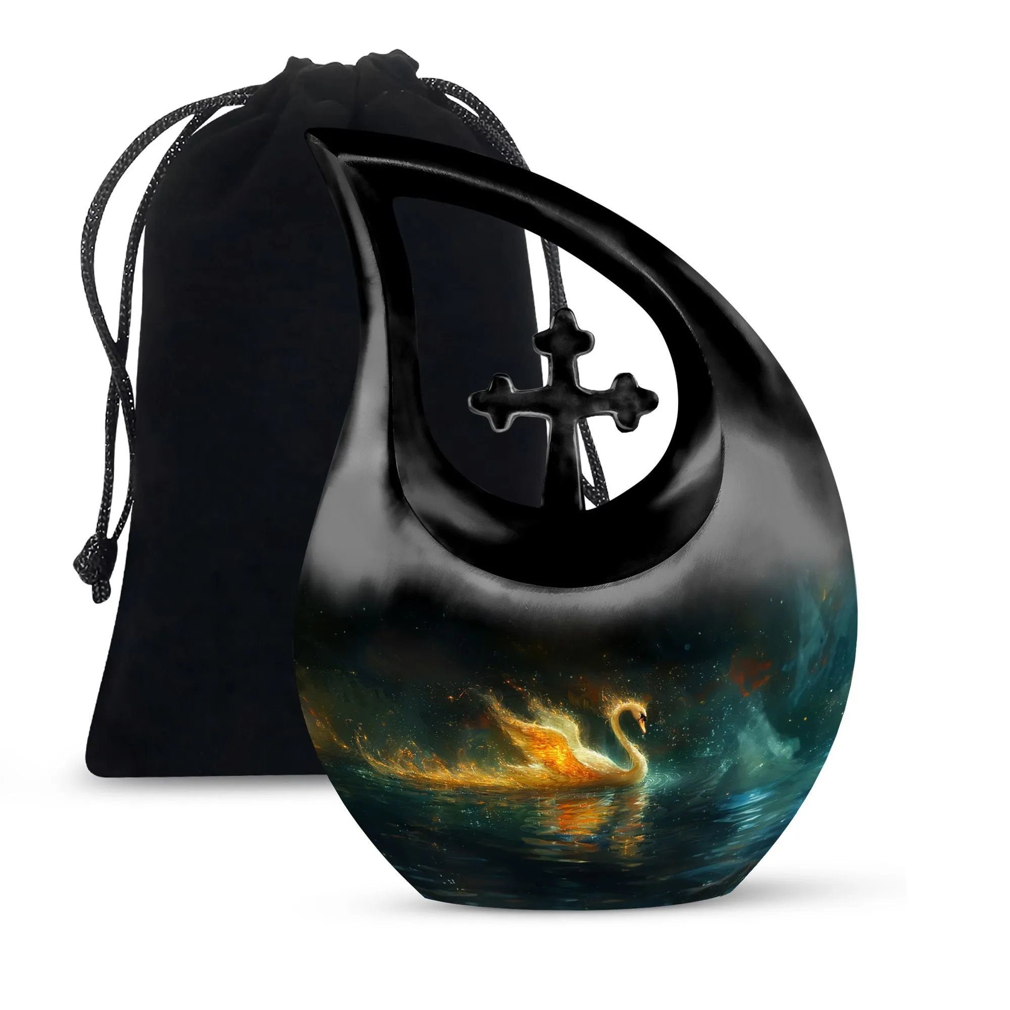 Fire Swan Memorial Urn: Large, Aluminium Cremation Keepsake