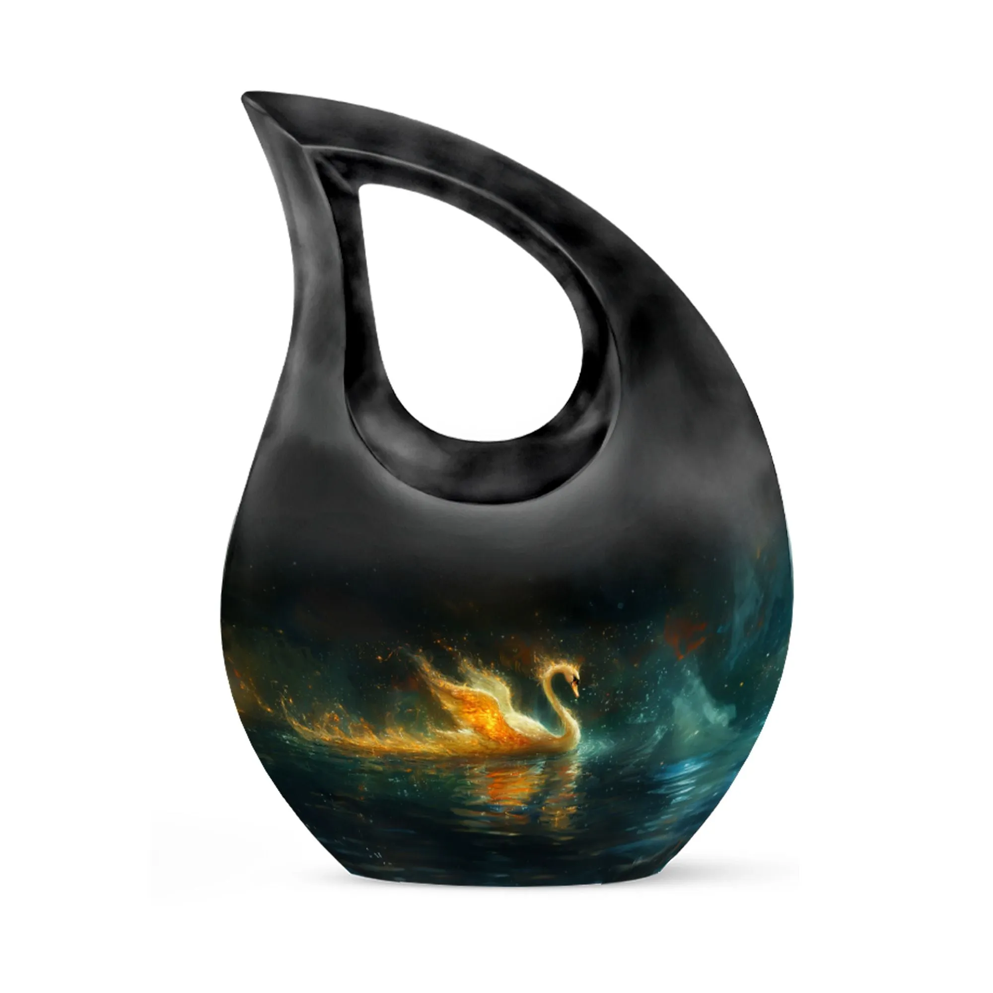 Fire Swan Memorial Urn: Large, Aluminium Cremation Keepsake