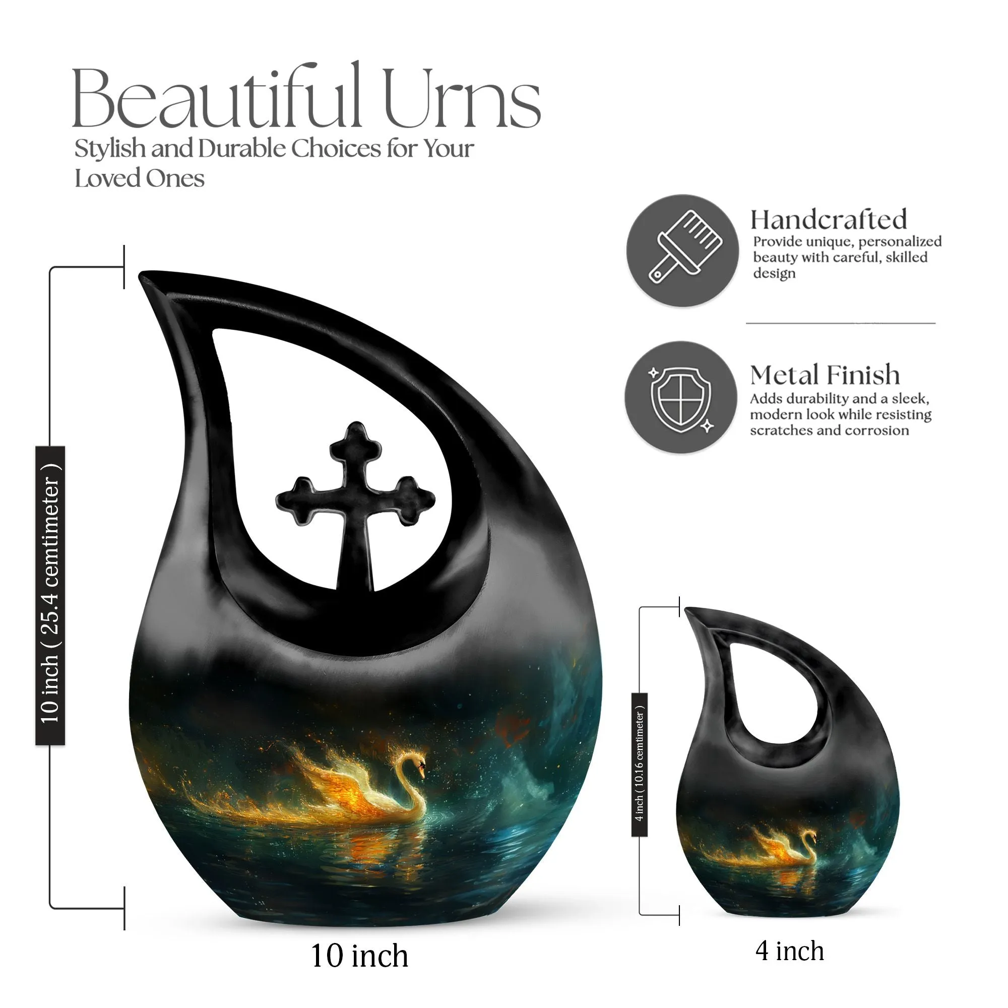 Fire Swan Memorial Urn: Large, Aluminium Cremation Keepsake