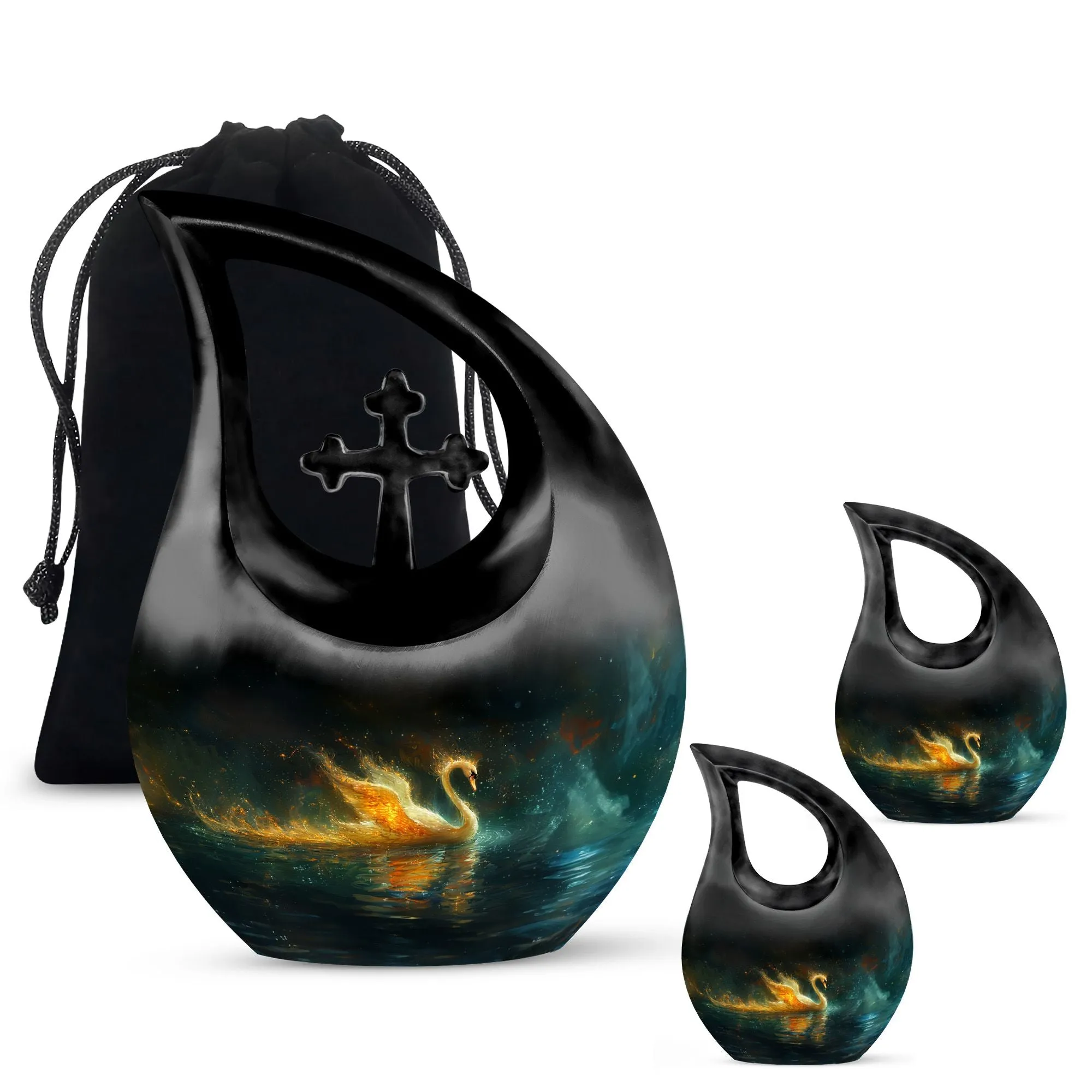 Fire Swan Memorial Urn: Large, Aluminium Cremation Keepsake