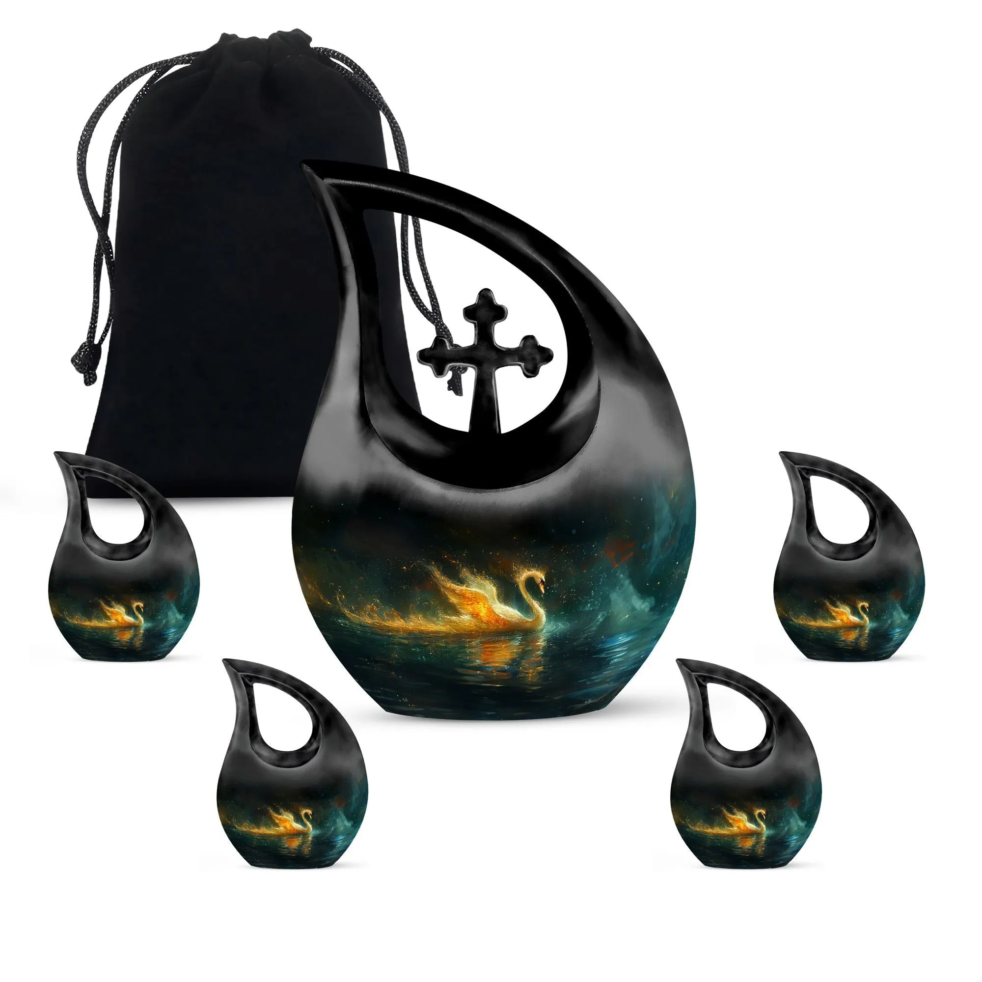 Fire Swan Memorial Urn: Large, Aluminium Cremation Keepsake