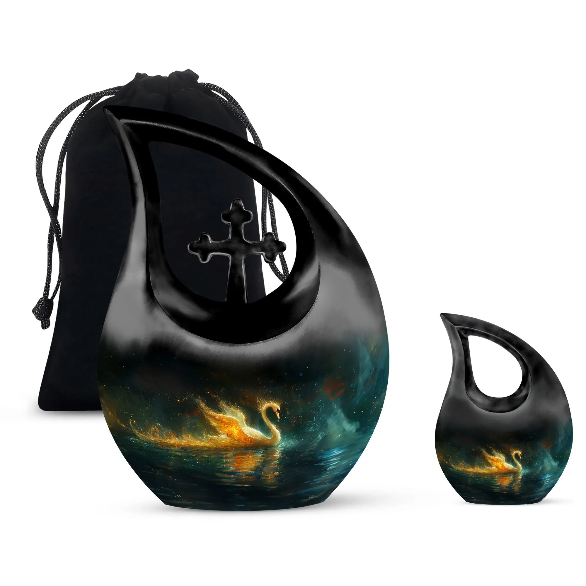 Fire Swan Memorial Urn: Large, Aluminium Cremation Keepsake
