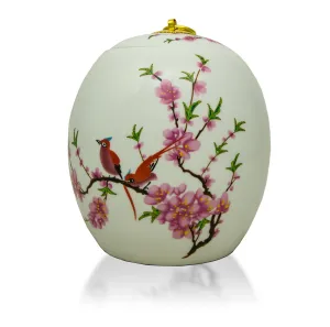 Floral Lovebirds Ceramic Cremation Urn In Large