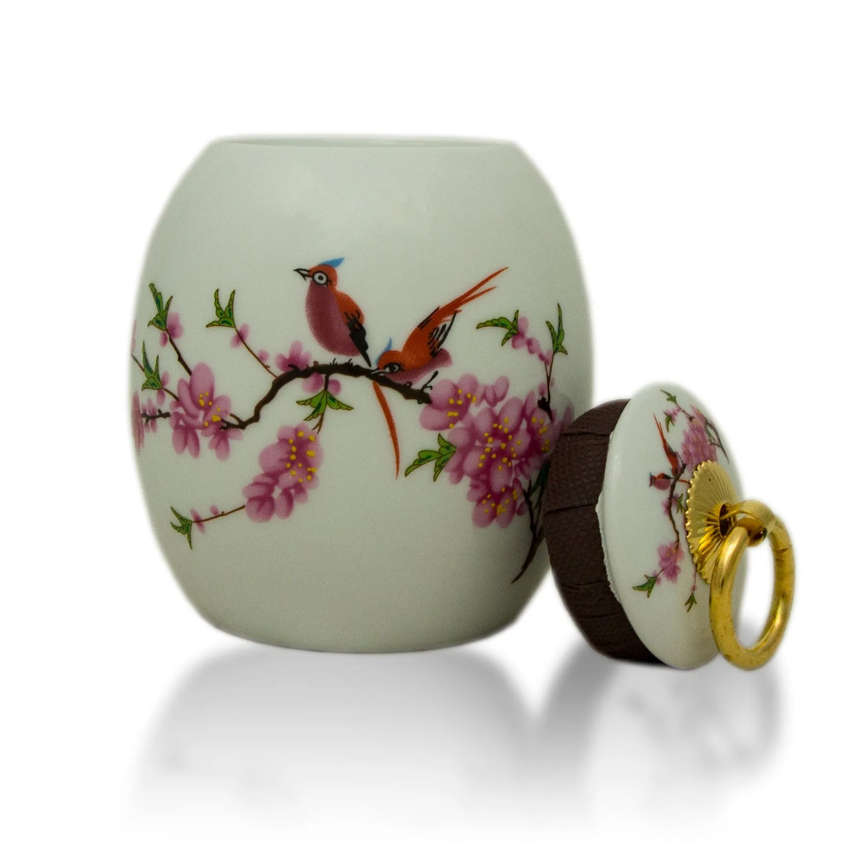 Floral Lovebirds Ceramic Urn In Extra Small