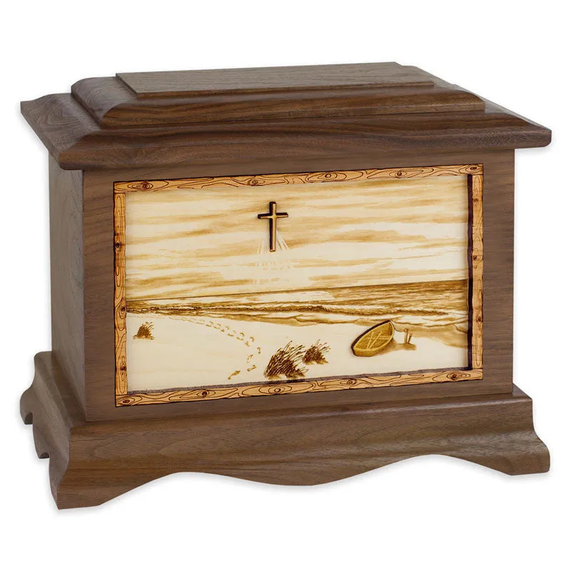 Footprints in the Sand Cremation Urn with Beach Inlay Art