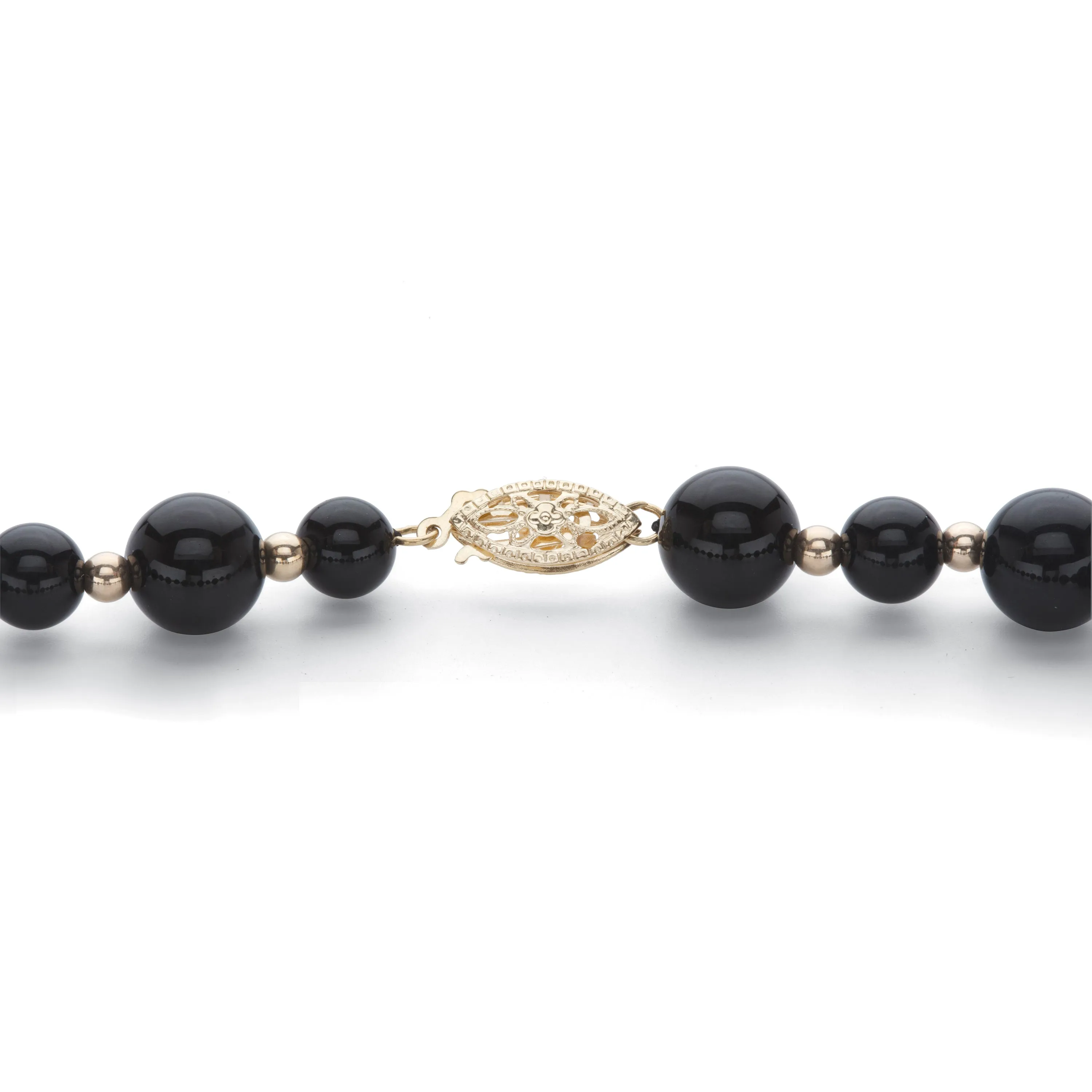 Genuine Black Onyx Solid 10k Yellow Gold Round Beaded Bracelet 8"