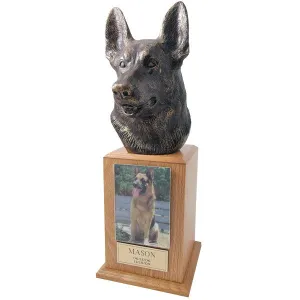 German Shepherd Pet Urn Tower in Oak