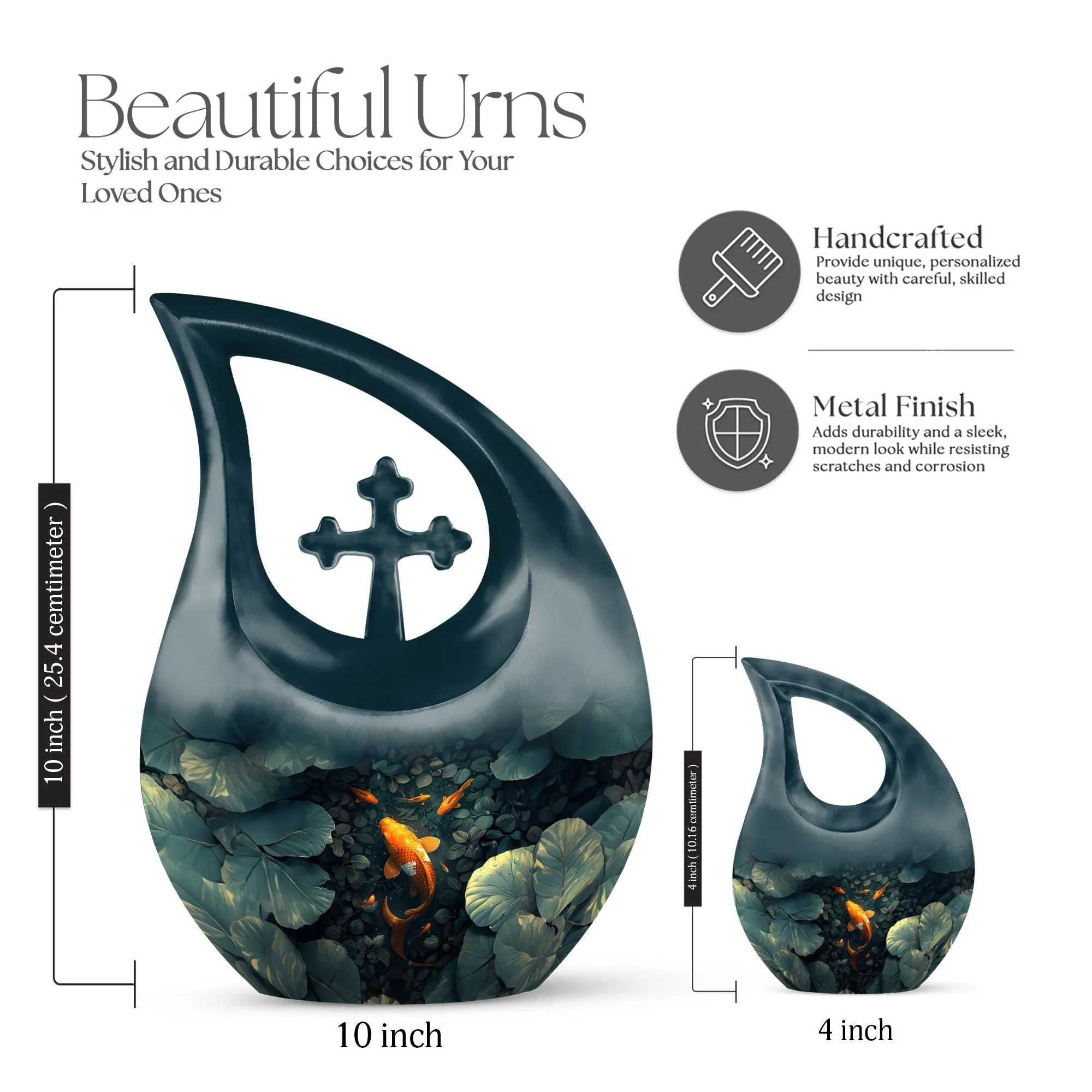 Gold Fish Cross Drop Memorial Urn For Adult Human Ashes
