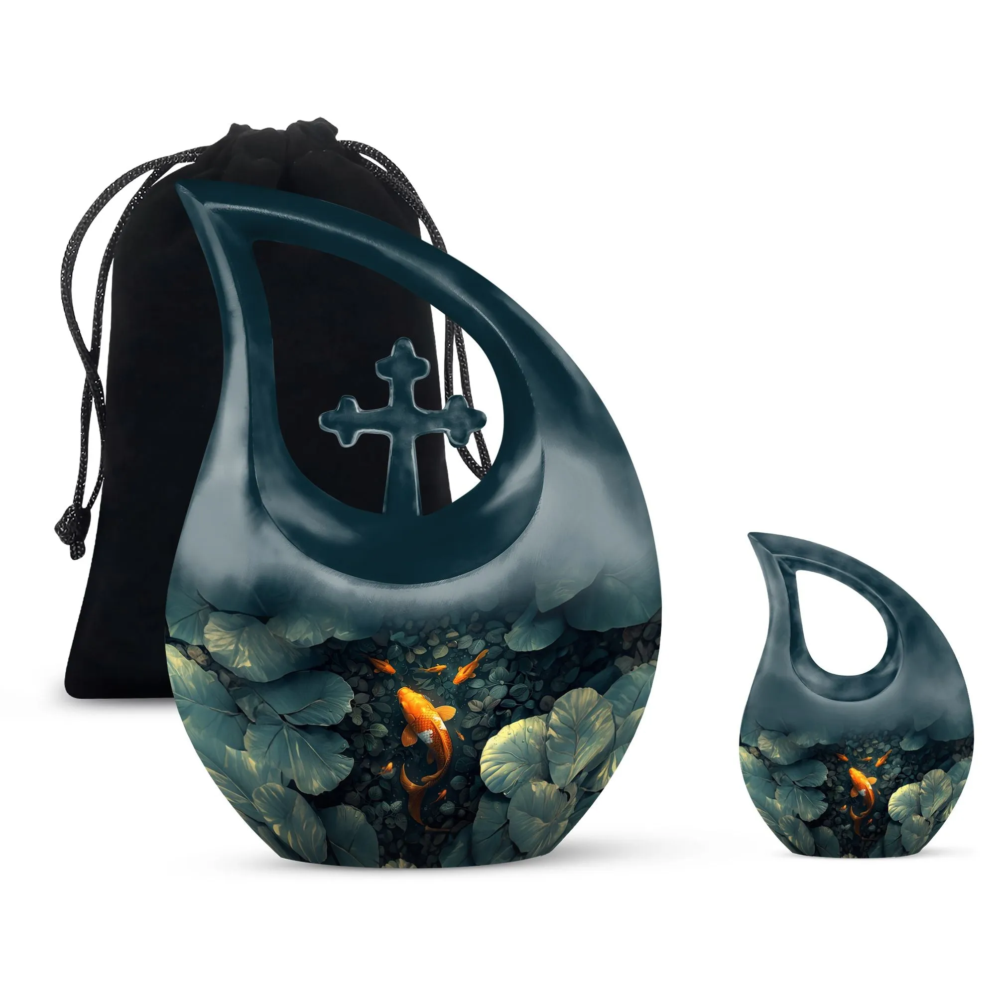 Gold Fish Cross Drop Memorial Urn For Adult Human Ashes