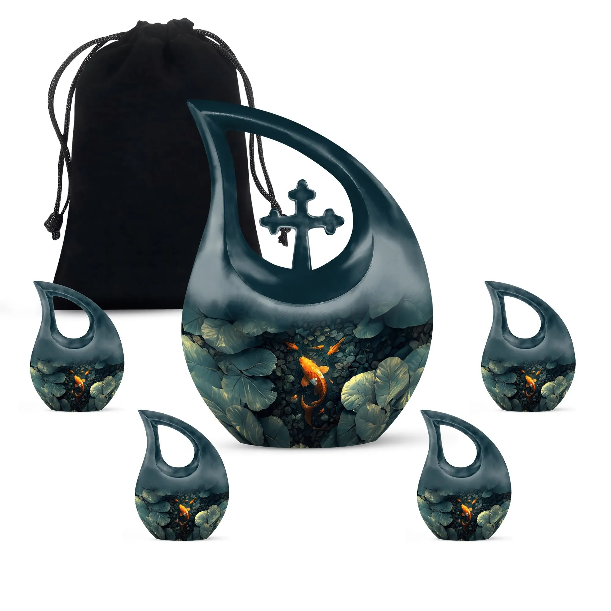 Gold Fish Cross Drop Memorial Urn For Adult Human Ashes