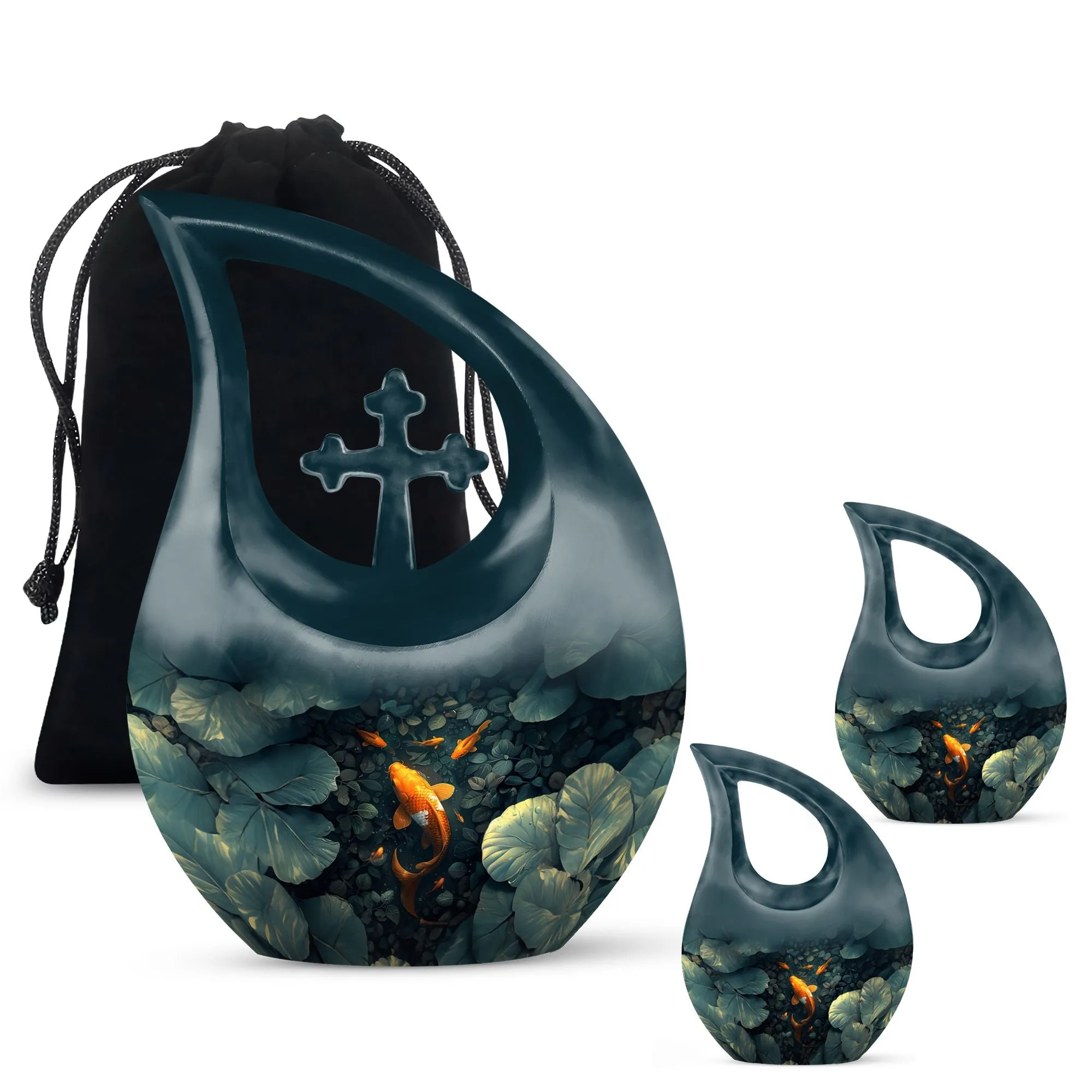 Gold Fish Cross Drop Memorial Urn For Adult Human Ashes