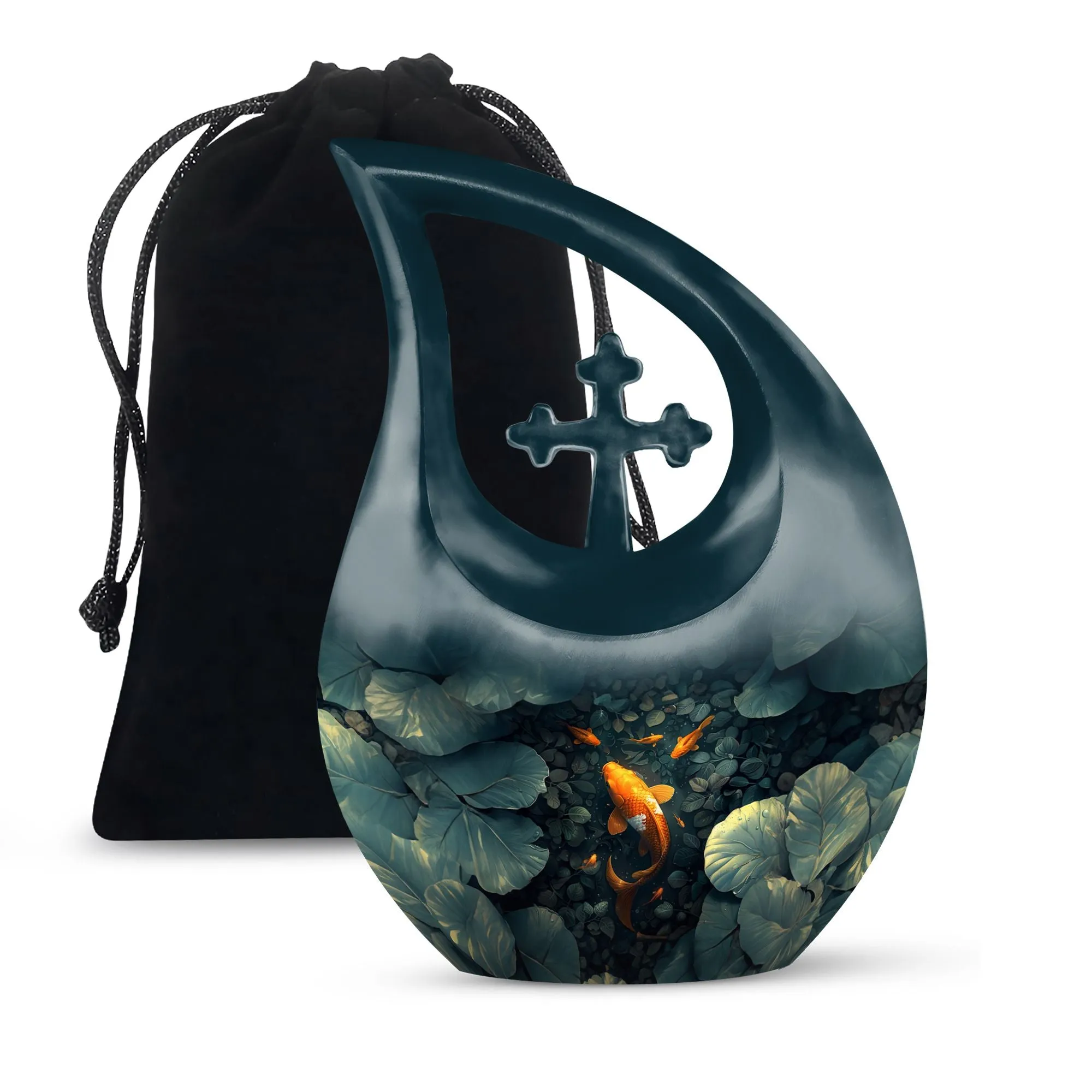 Gold Fish Cross Drop Memorial Urn For Adult Human Ashes