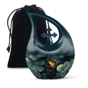Gold Fish Cross Drop Memorial Urn For Adult Human Ashes