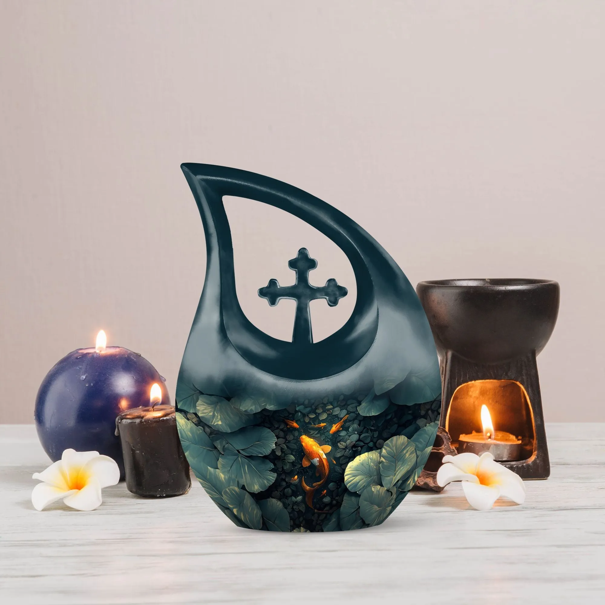 Gold Fish Cross Drop Memorial Urn For Adult Human Ashes