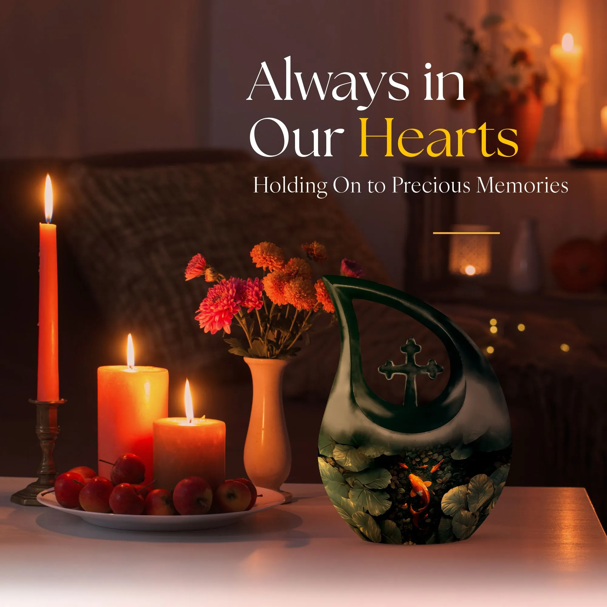 Gold Fish Cross Drop Memorial Urn For Adult Human Ashes