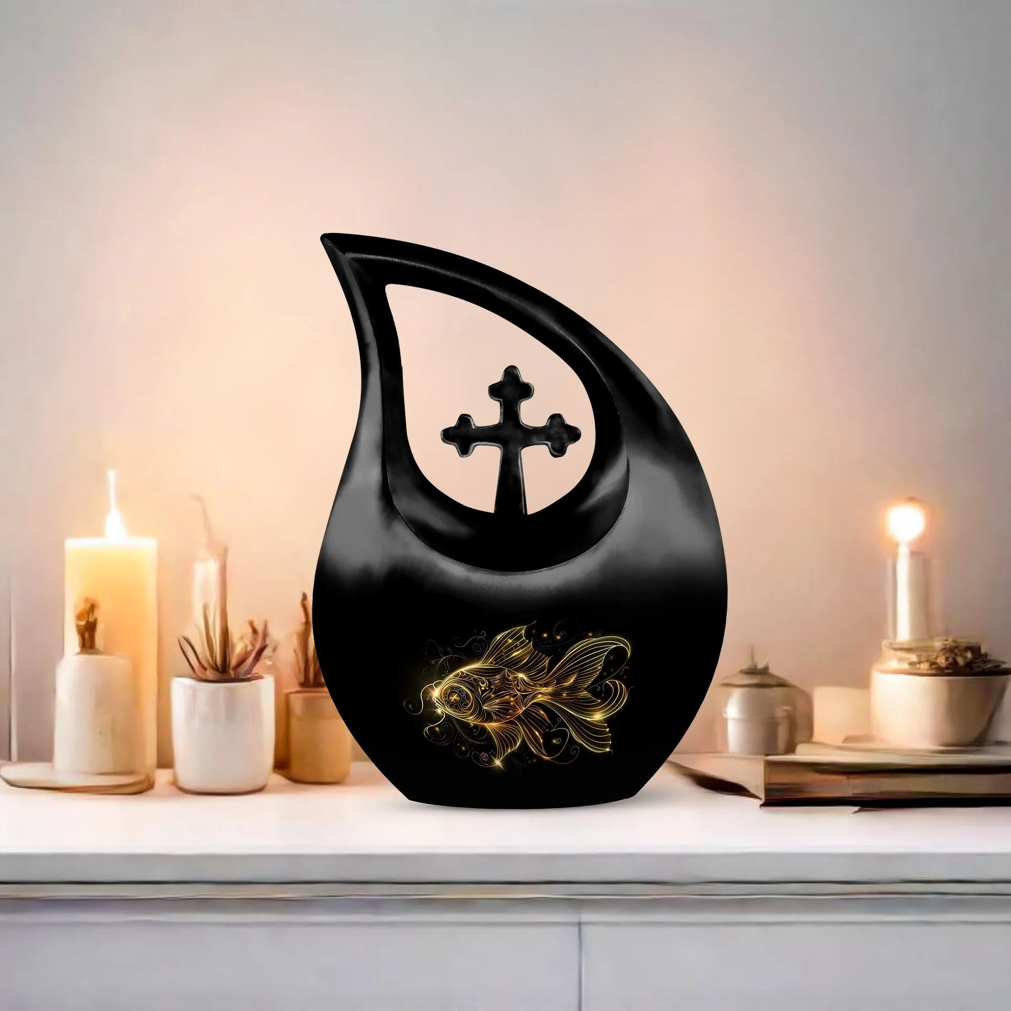 Gold Fish Urn: Elegant Memorial Cremation Vessel For Adults