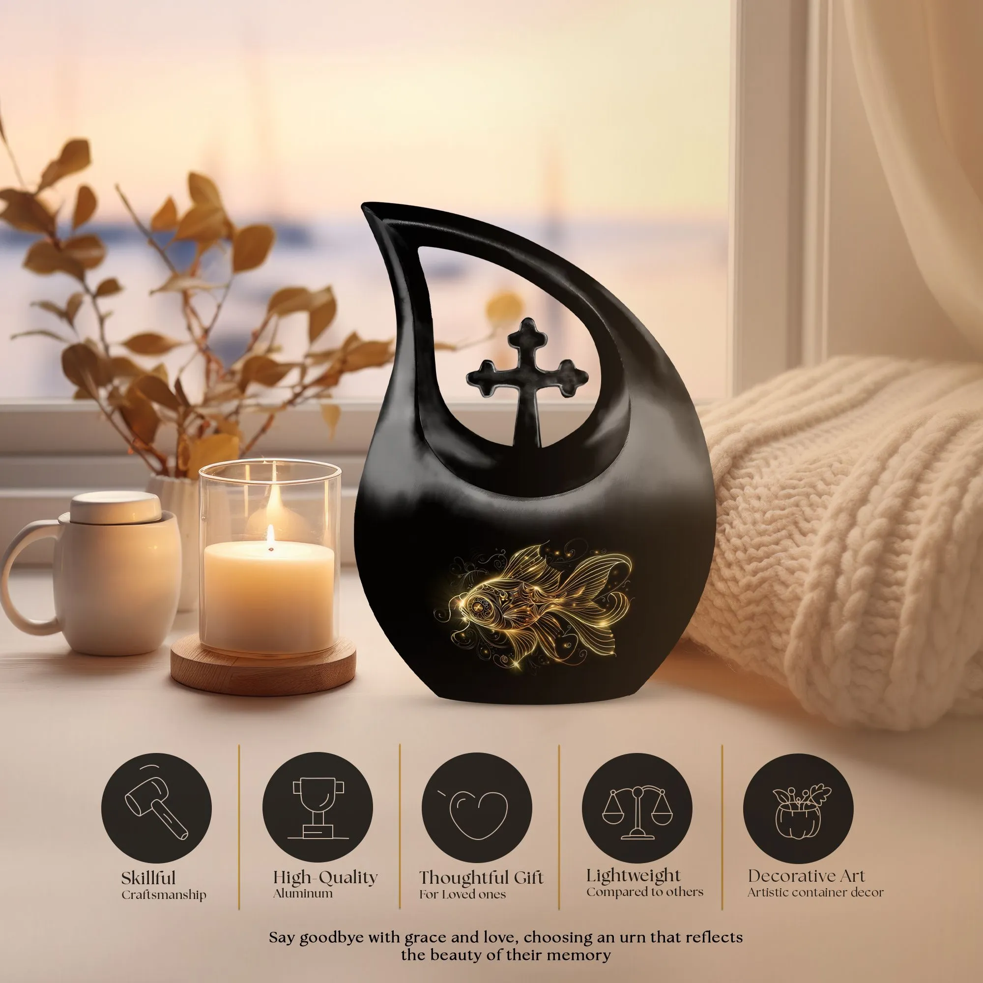 Gold Fish Urn: Elegant Memorial Cremation Vessel For Adults