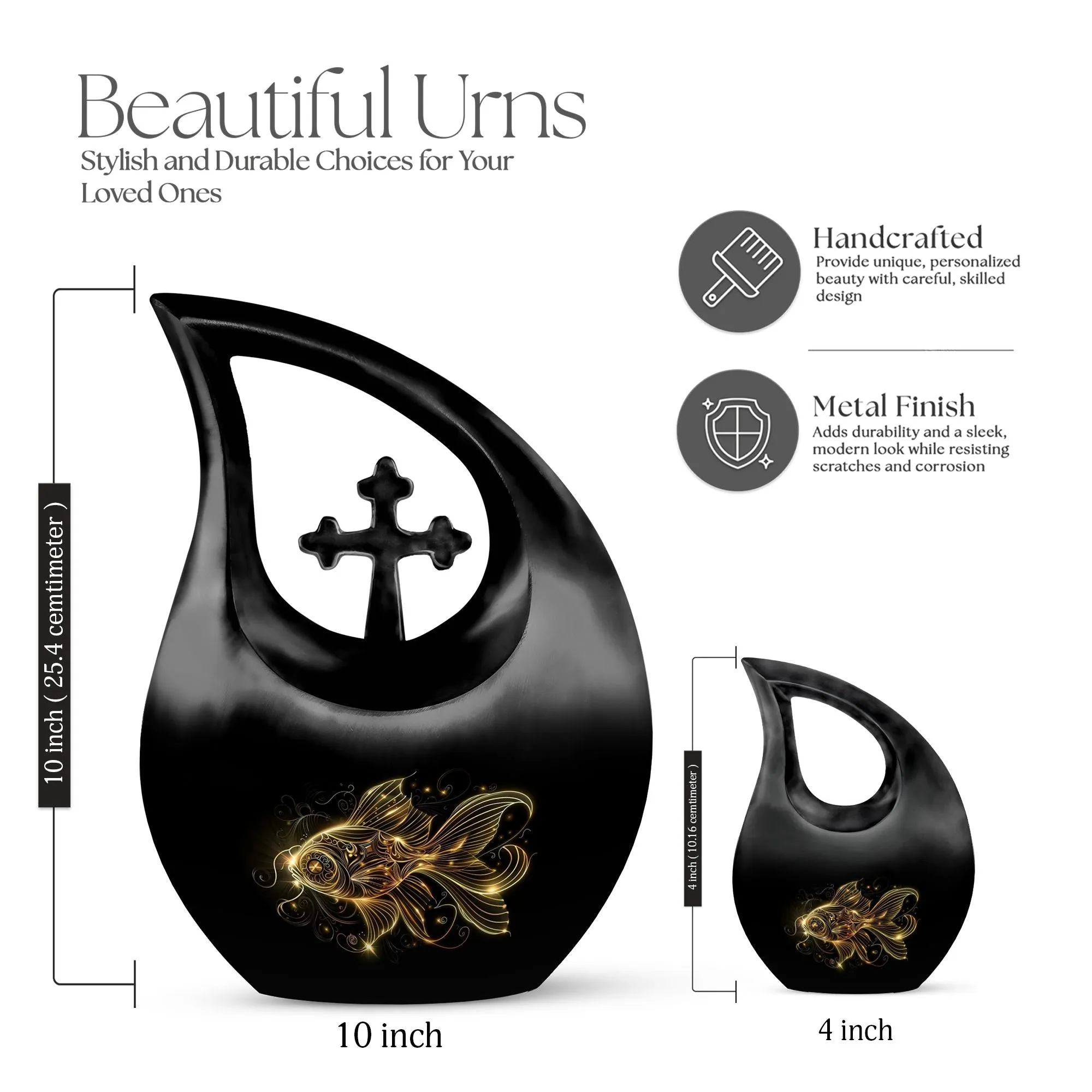 Gold Fish Urn: Elegant Memorial Cremation Vessel For Adults