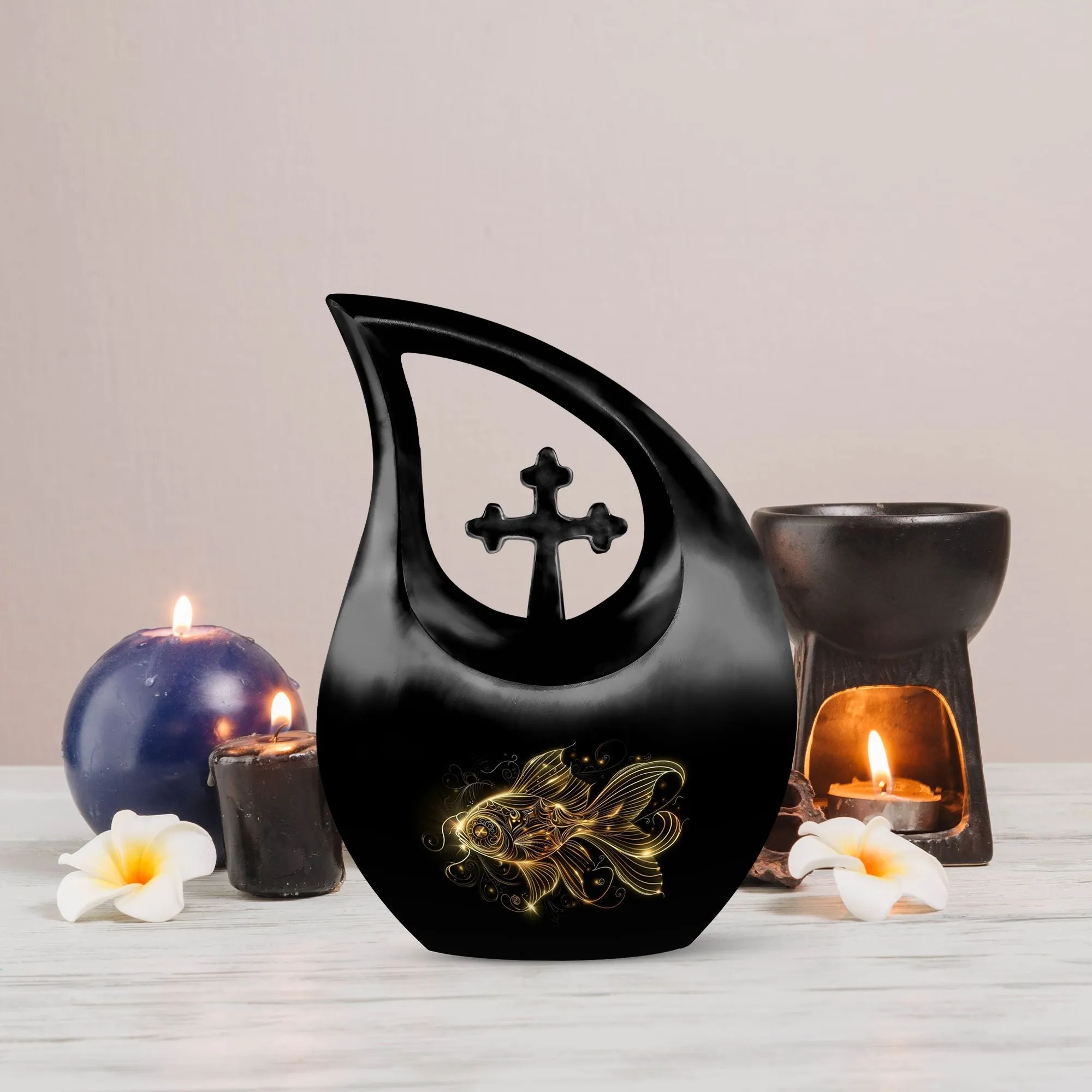 Gold Fish Urn: Elegant Memorial Cremation Vessel For Adults