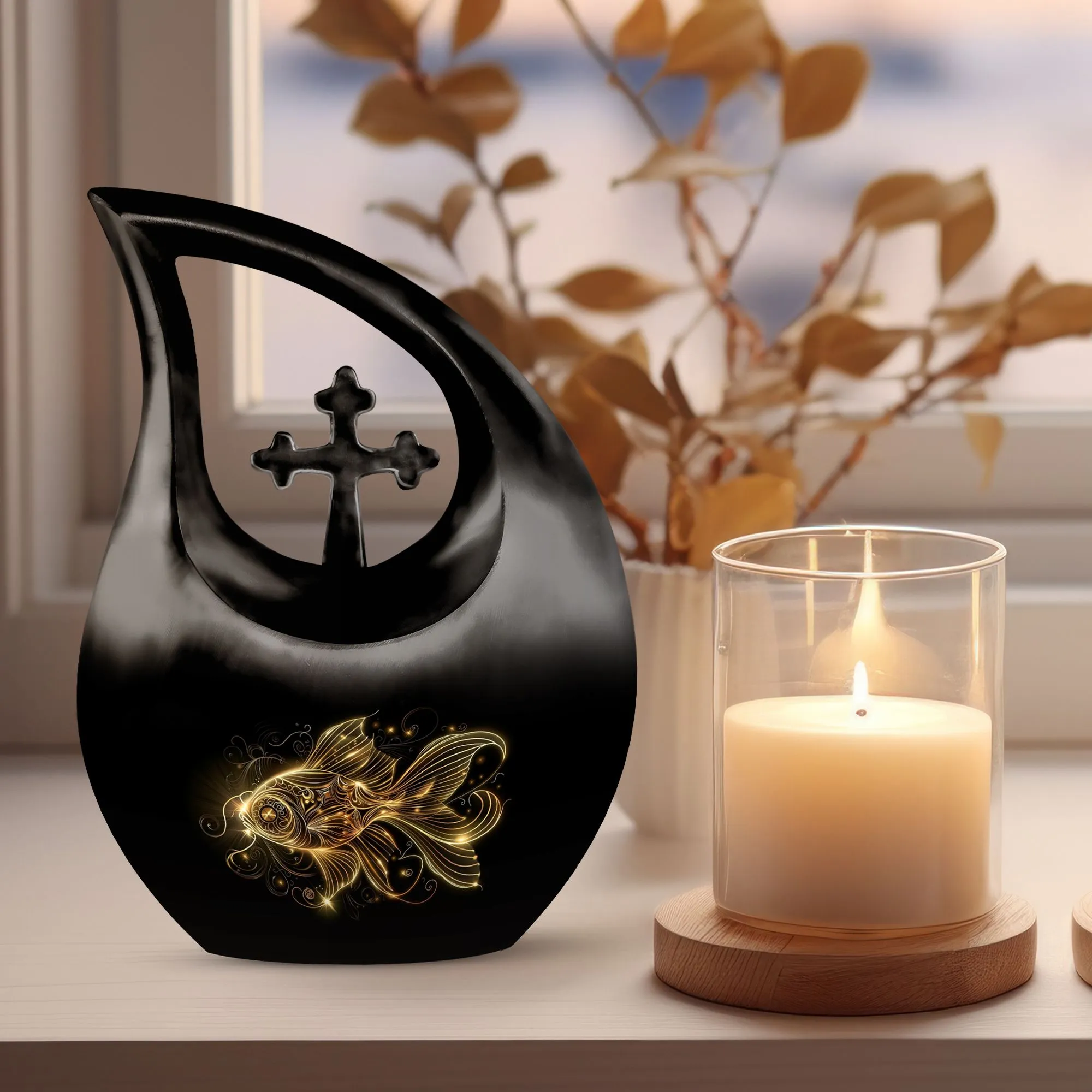 Gold Fish Urn: Elegant Memorial Cremation Vessel For Adults