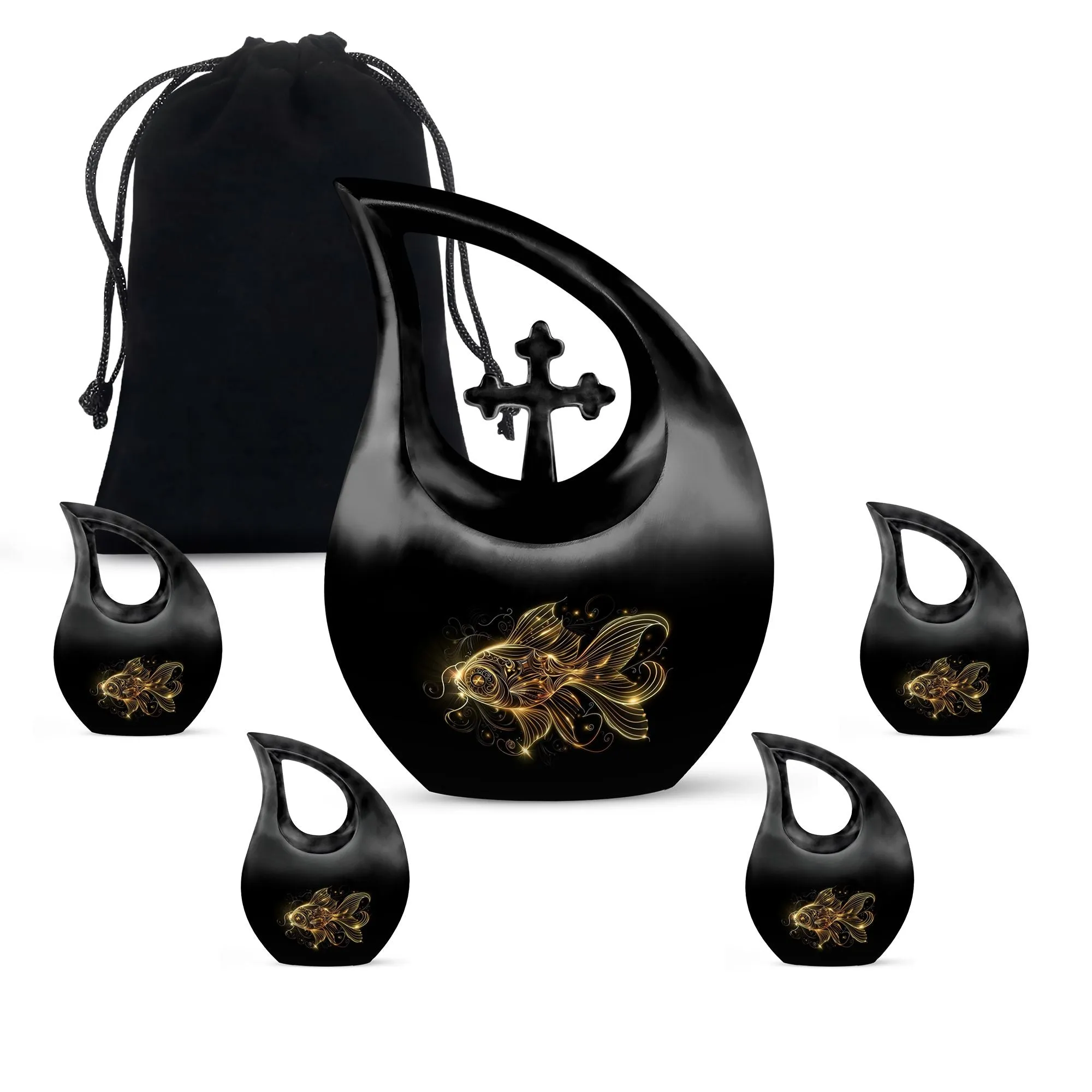 Gold Fish Urn: Elegant Memorial Cremation Vessel For Adults