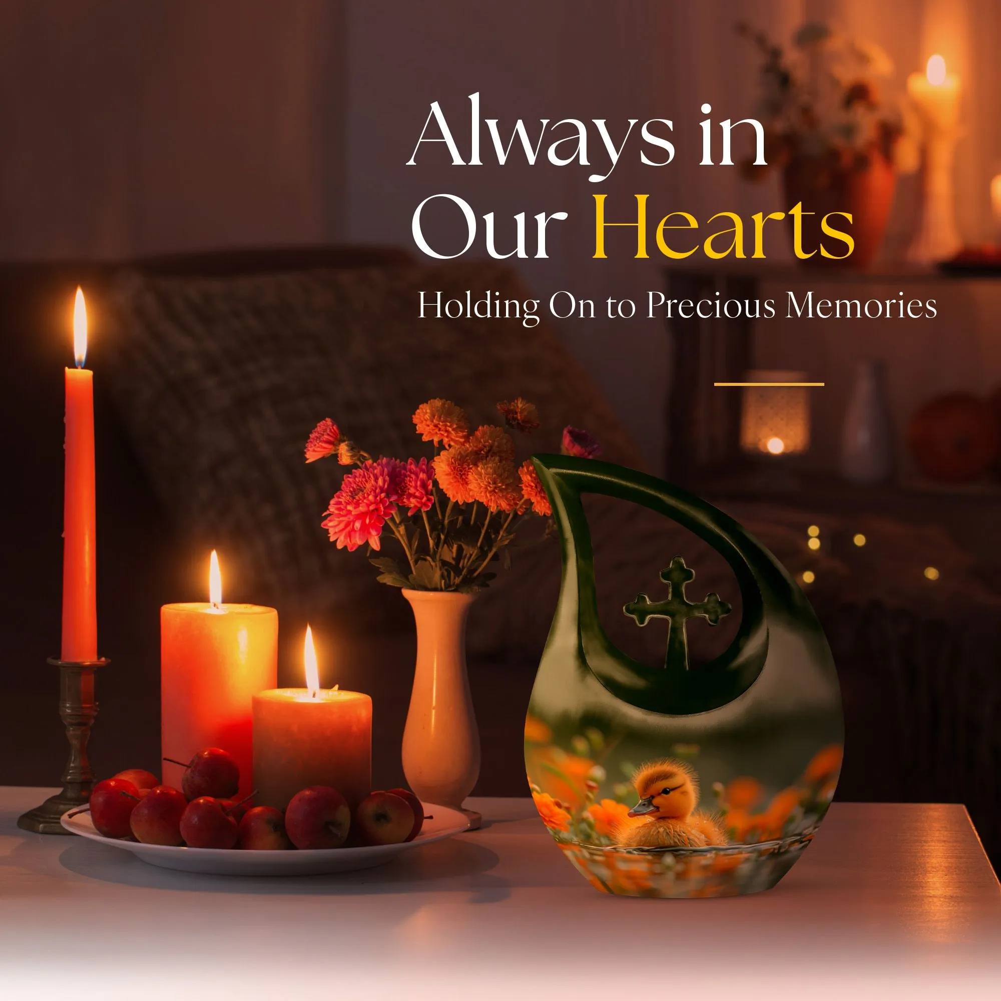 Golden Blossom Duckling Memorial Urn For Human Ashes