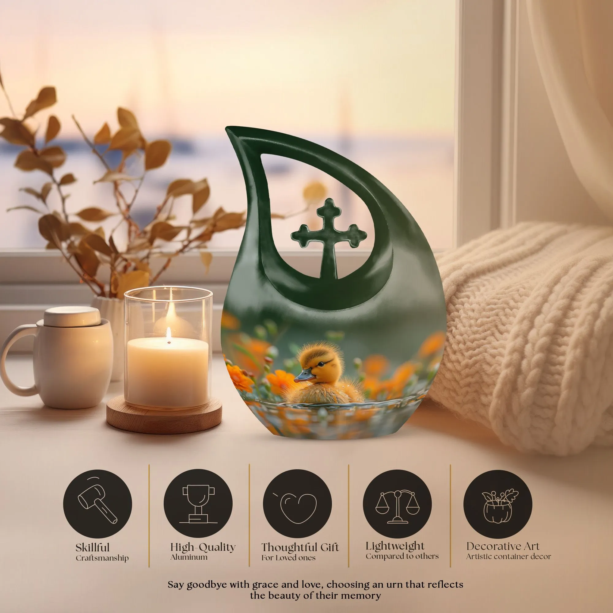 Golden Blossom Duckling Memorial Urn For Human Ashes