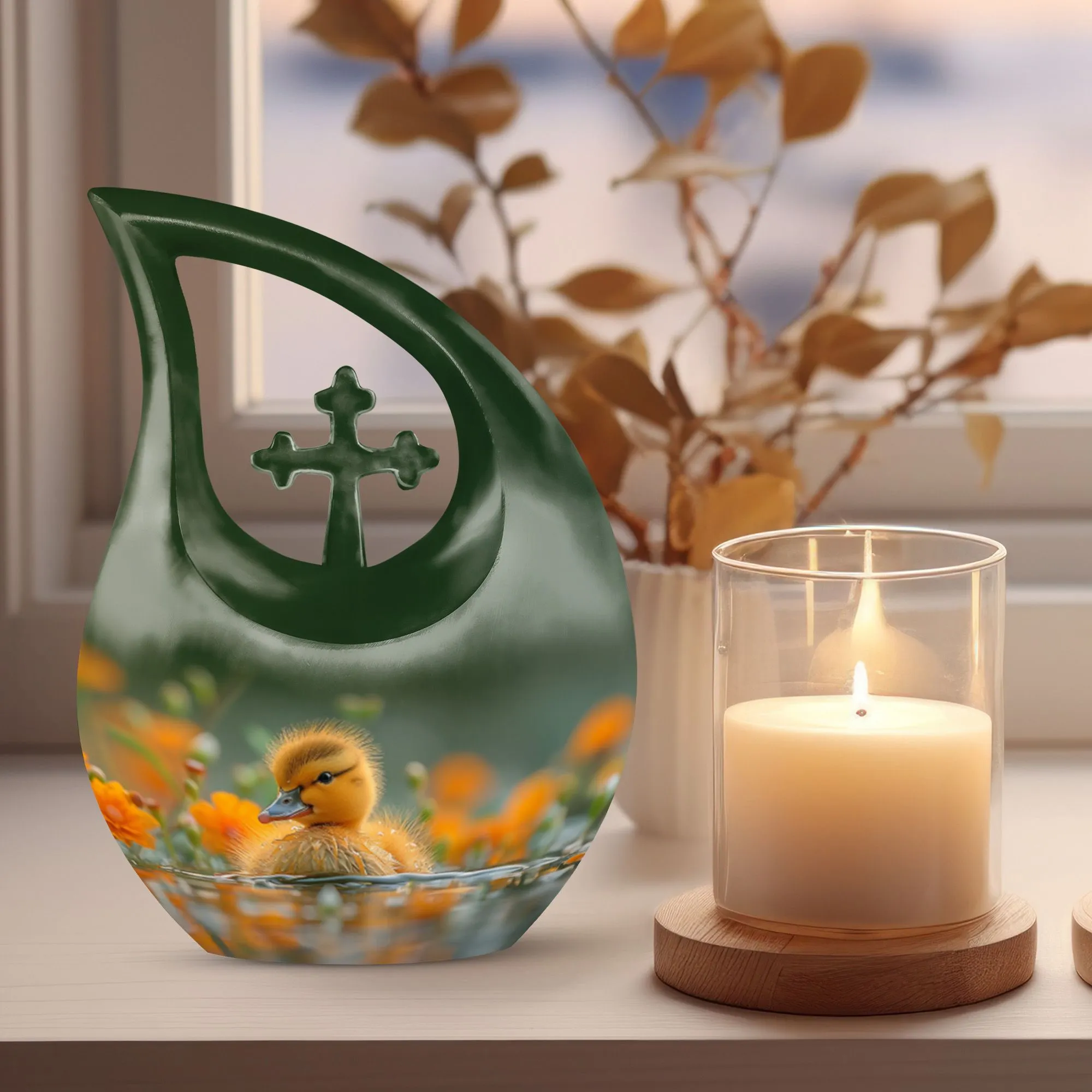 Golden Blossom Duckling Memorial Urn For Human Ashes