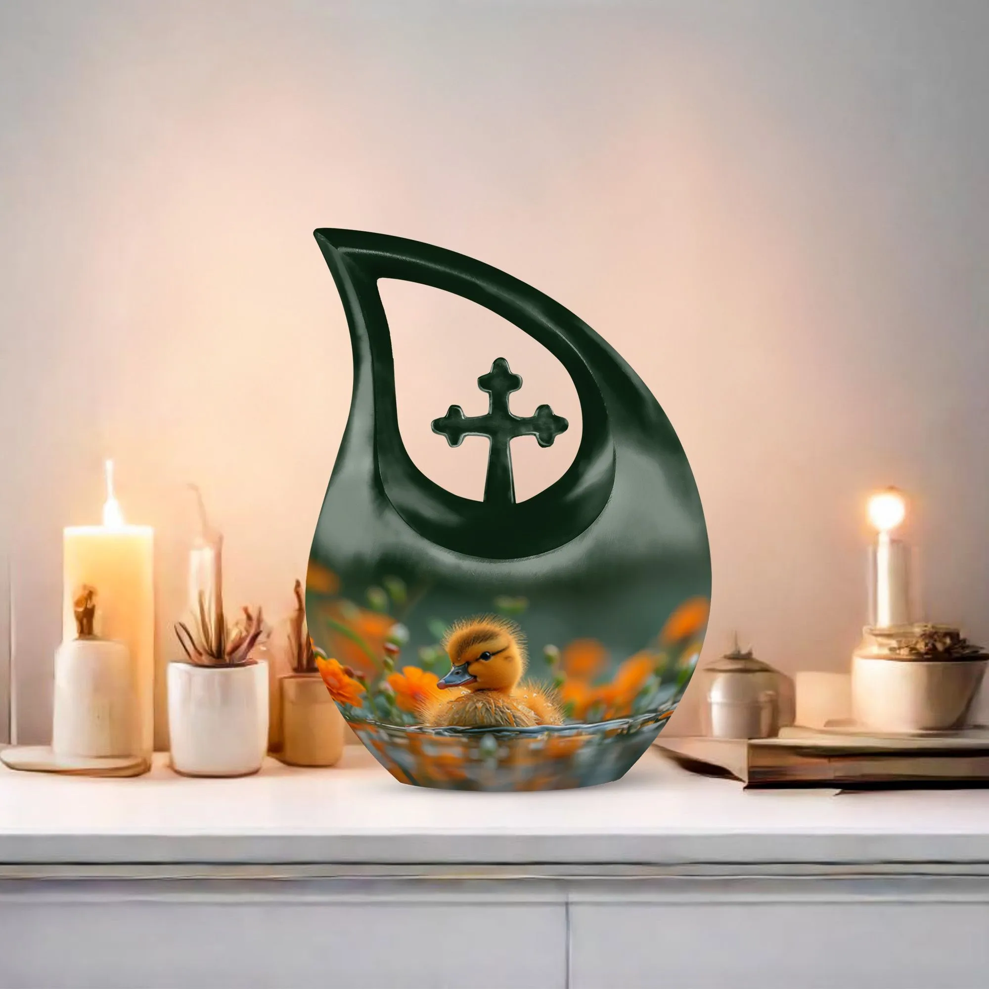 Golden Blossom Duckling Memorial Urn For Human Ashes